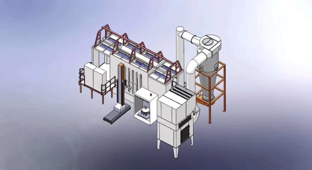 Commercial Automatic Fast Color Change Easy Cleaning PVC PP Plastic Powder Coating Paint Spray Booth / Chamber / Big Cyclone Recycle Reclaim Recovery System